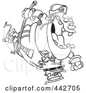 Royalty Free RF Clip Art Illustration Of A Cartoon Black And White Outline Design Of A Fat Hockey Player