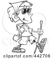Poster, Art Print Of Cartoon Black And White Outline Design Of A Cartoon Hiking Lady