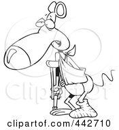 Cartoon Black And White Outline Design Of A Rat With A Cast Sling And Crutch