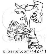 Royalty Free RF Clip Art Illustration Of A Cartoon Black And White Outline Design Of A Screaming Karate Woman