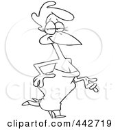 Royalty Free RF Clip Art Illustration Of A Cartoon Black And White Outline Design Of A Sexy Hen In A Dress