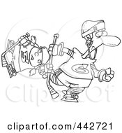 Poster, Art Print Of Cartoon Black And White Outline Design Of A Father And Daughter Playing Hockey