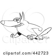 Royalty Free RF Clip Art Illustration Of A Cartoon Black And White Outline Design Of A Hero German Shepherd