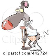 Cartoon Rat With A Cast Sling And Crutch