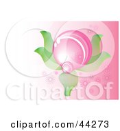 Clipart Illustration Of A Drop Of Pink Dew Resting On Green Leaves
