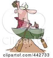 Cartoon Man Left High And Dry In A Boat