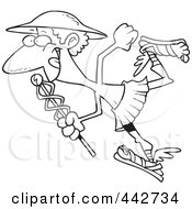 Royalty Free RF Clip Art Illustration Of A Cartoon Black And White Outline Design Of Hermes With A Staff by toonaday