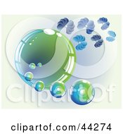 Poster, Art Print Of Shiny Green And Blue Bubble With Flower Petals