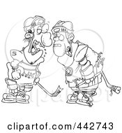 Poster, Art Print Of Cartoon Black And White Outline Design Of Fighting Hockey Players