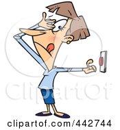Royalty Free RF Clip Art Illustration Of A Cartoon Woman Hesitating To Push A Button by toonaday