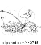 Poster, Art Print Of Cartoon Black And White Outline Design Of A Businessman Herding Cats