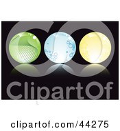 Clipart Illustration Of A Collage Of Green Blue And Yellow Crystal Balls With Waves Circles And Stars