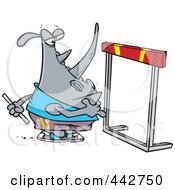 Royalty Free RF Clip Art Illustration Of A Cartoon Rhino Staring At A Hurdle by toonaday
