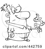 Royalty Free RF Clip Art Illustration Of A Cartoon Black And White Outline Design Of A Man Holding A Dollar Symbol With Holes