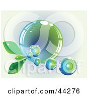 Poster, Art Print Of Reflective Blue And Green Bubble With Leaves
