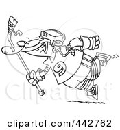Poster, Art Print Of Cartoon Black And White Outline Design Of A Leaping Hockey Player