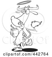 Royalty Free RF Clip Art Illustration Of A Cartoon Black And White Outline Design Of A Holy Cow With A Halo And Bible