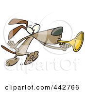 Poster, Art Print Of Cartoon Dog Playing A Horn