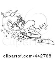 Royalty Free RF Clip Art Illustration Of A Cartoon Black And White Outline Design Of A Baseball Girl Sliding Home