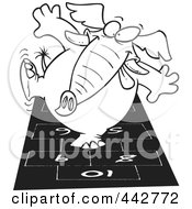 Royalty Free RF Clip Art Illustration Of A Cartoon Black And White Outline Design Of An Elephant Playing Hop Scotch