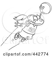Cartoon Black And White Outline Design Of A Girl Leaping With A Basketball