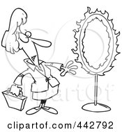 Royalty Free RF Clip Art Illustration Of A Cartoon Black And White Outline Design Of A Businesswoman Standing By A Flaming Hoop