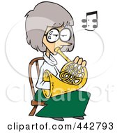 Poster, Art Print Of Cartoon Woman Playing A French Horn