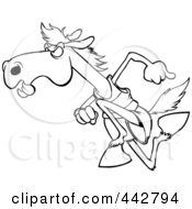 Poster, Art Print Of Cartoon Black And White Outline Design Of A Racing Horse
