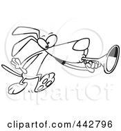 Poster, Art Print Of Cartoon Black And White Outline Design Of A Dog Playing A Horn