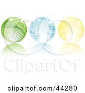 Clipart Illustration Of A Collage Of Green Blue And Yellow Crystal Balls With Stars Circles And Waves