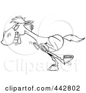 Poster, Art Print Of Cartoon Black And White Outline Design Of A Galloping Horse