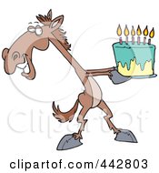 Poster, Art Print Of Cartoon Horse Presenting A Birthday Cake