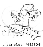 Poster, Art Print Of Cartoon Black And White Outline Design Of A Surfing Horse