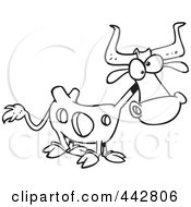Cartoon Black And White Outline Design Of A Cow With Holes