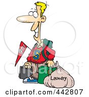 Cartoon College Boy Returning Home With Dirty Laundry