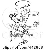 Cartoon Black And White Outline Design Of A Businesswoman Using A Hula Hoop