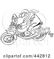 Poster, Art Print Of Cartoon Black And White Outline Design Of A Biker Pig