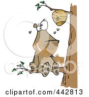 Cartoon Bear Sitting On A Branch And Getting Honey