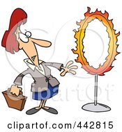 Poster, Art Print Of Cartoon Businesswoman Standing By A Flaming Hoop