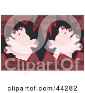 Clipart Illustration Of A Pair Of Monster Hands Breaking Through A Wall