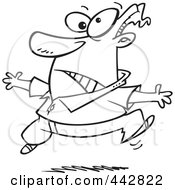 Royalty Free RF Clip Art Illustration Of A Cartoon Black And White Outline Design Of A Man Hopping