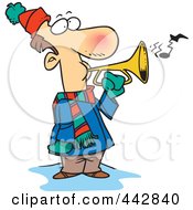 Poster, Art Print Of Cartoon Winter Man Playing A Horn