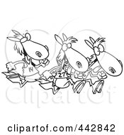 Poster, Art Print Of Cartoon Black And White Outline Design Of Racing Horses
