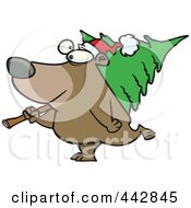 Cartoon Bear Carrying A Christmas Tree