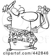 Royalty Free RF Clip Art Illustration Of A Cartoon Black And White Outline Design Of A Bored Man Taking Pictures by toonaday