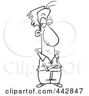 Poster, Art Print Of Cartoon Black And White Outline Design Of A Grumpy Man With Folded Arms