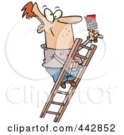 Poster, Art Print Of Cartoon Painter Climbing A Ladder