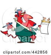 Cartoon Devil Holding A Hot Contract
