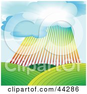Clipart Illustration Of A Rainbow Shining Down Over Green Agricultural Hills by kaycee #COLLC44286-0112