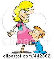 Royalty Free RF Clip Art Illustration Of A Cartoon Son Hugging His Pregnant Mom by toonaday